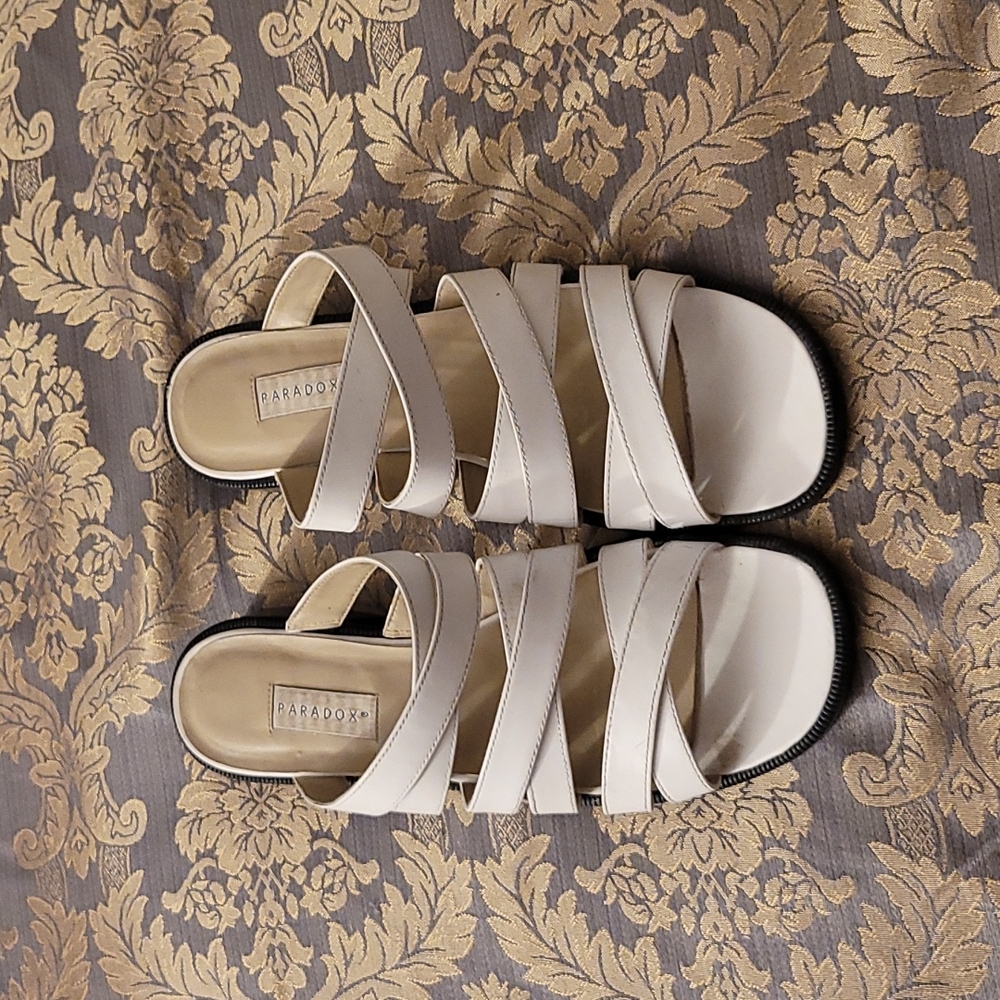 White Leather Strappy Slides